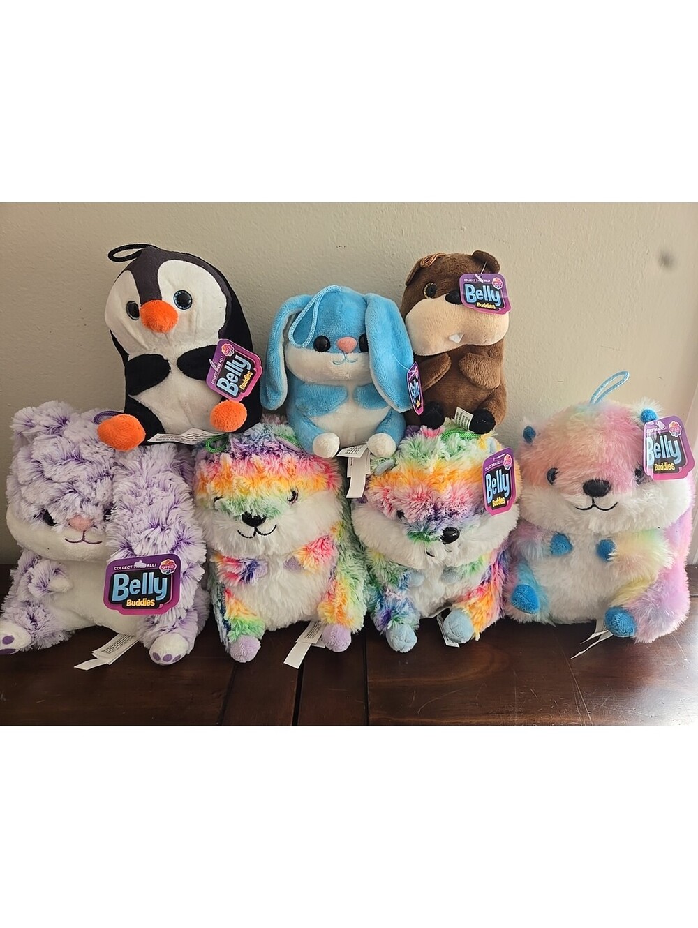 Nanco Neon Rainbow Belly Buddies Plush Lot Hamster Bunny Beaver Penguin 6